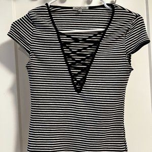 Charlotte Russe Woman's XS Black & White Striped T-Shirt
